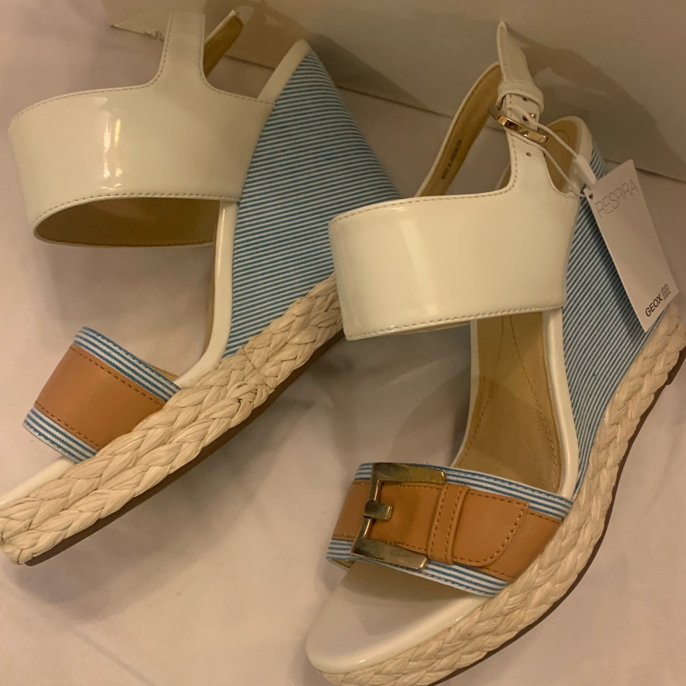 BNIB - Geox wedges - size 8 - white aqua tan brown